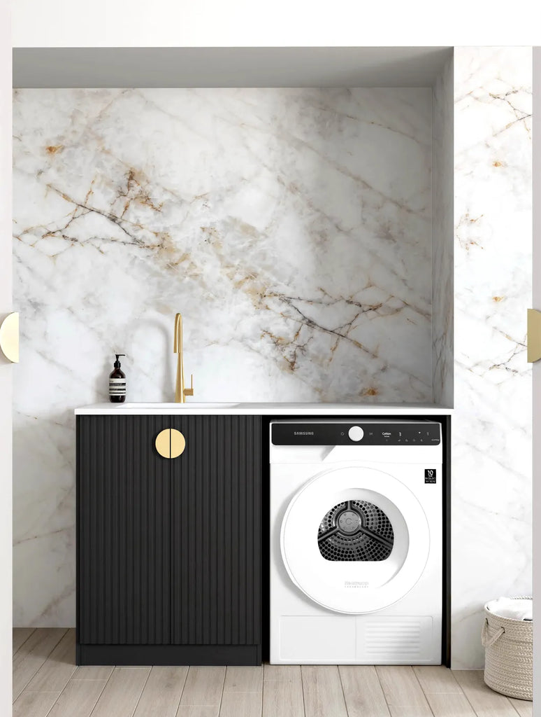 Marlo Black 1300mm Laundry Cabinet with Stone - Hera Bathware