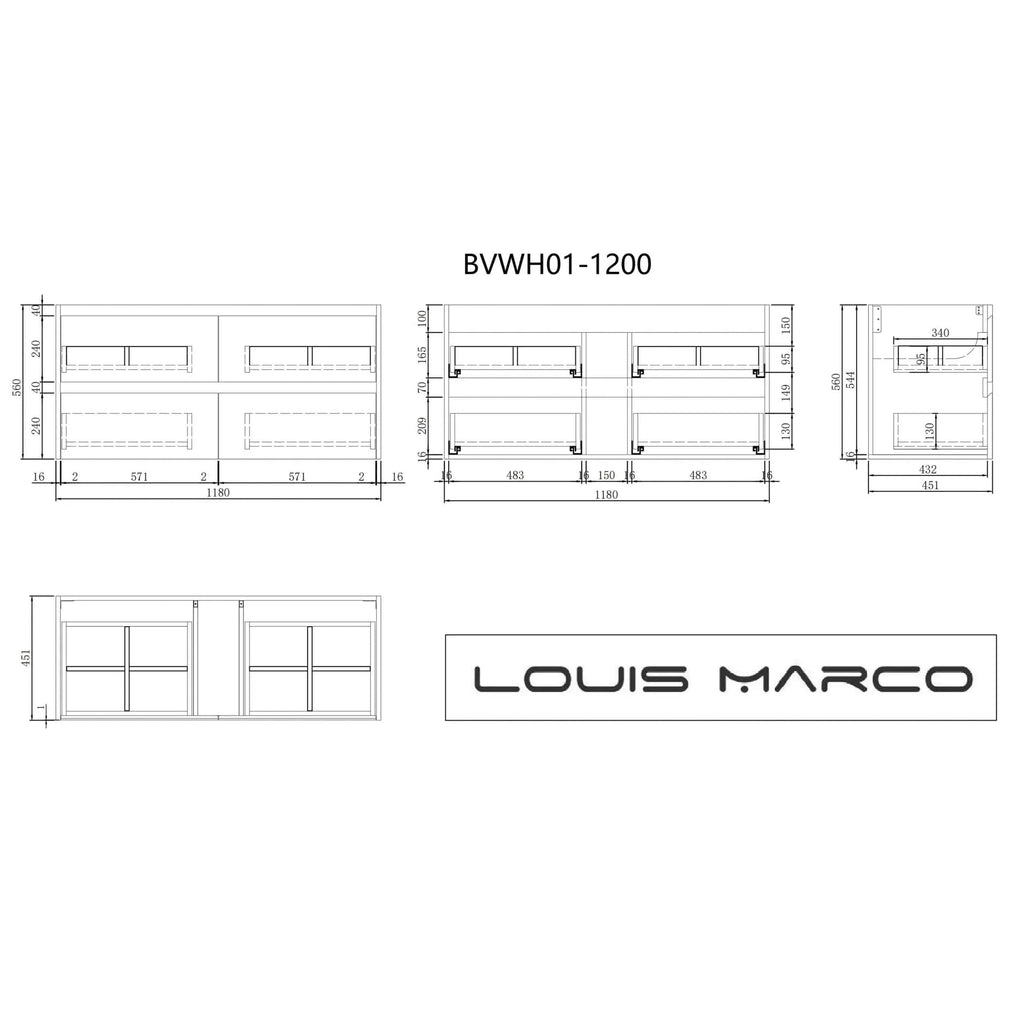Louis Marco Venezia Timber Wall Hung Vanity 1200mm  at Hera Bathware