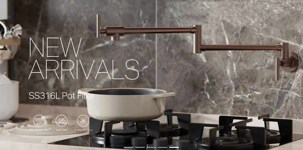 Premium SS316L pot filler in brushed bronze, adding style and functionality to a modern kitchen.