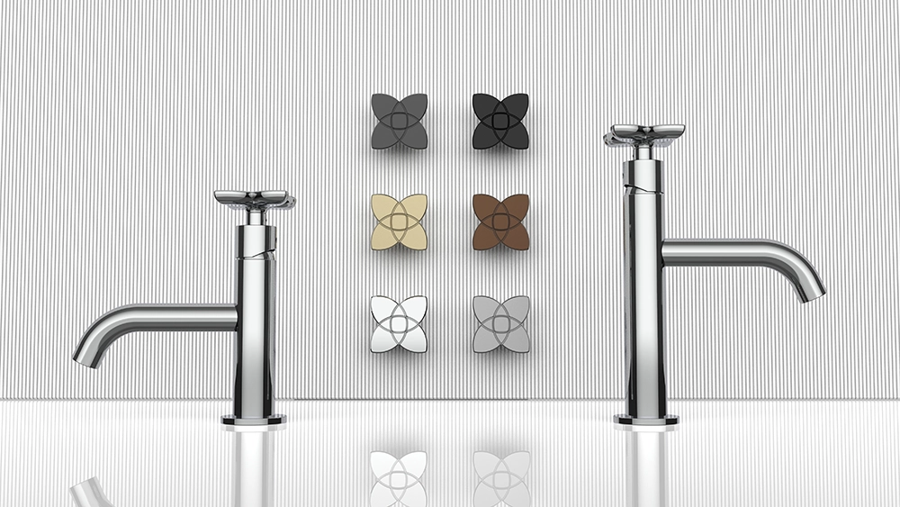 Sleek and Modern Faucets with Unique Valve Handles: Bathroom Design Highlights