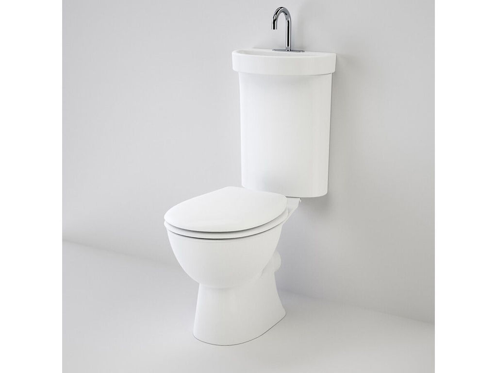 Caroma Profile 5 Deluxe P trap Bottom Inlet Toilet Suite with ted Hand Basin Soft Close Seat White (5 Star)