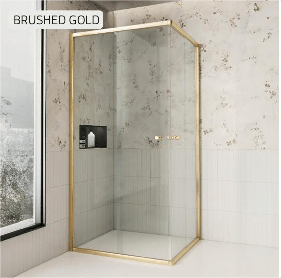 1950mm Semi - Frameless Corner Entry Sliding Screen - Brushed Gold | Convex - Hera Bathware760mm760mm