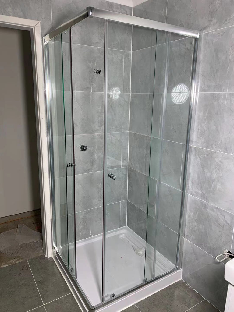 1950mm Semi - Frameless Corner Entry Sliding Screen - Chrome | Convex - Hera Bathware760mm760mm