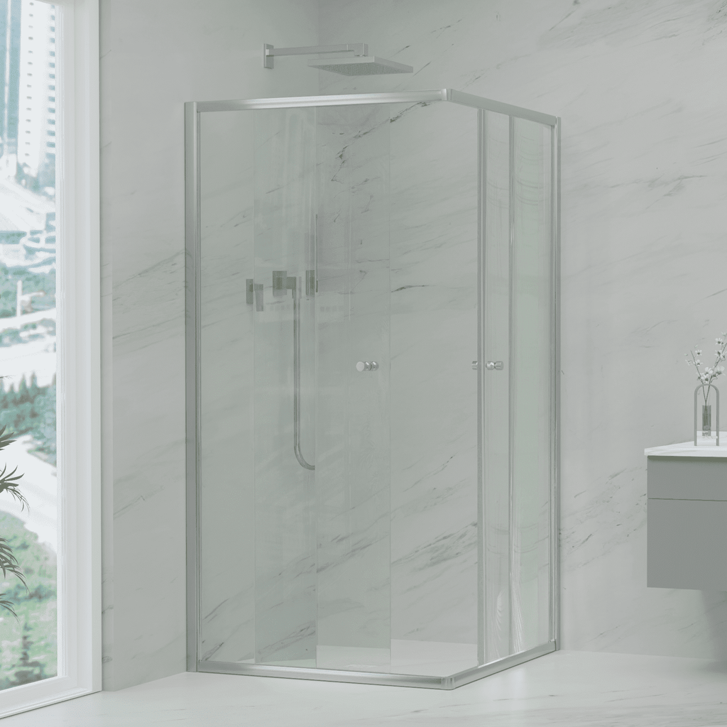 1950mm Semi - Frameless Corner Entry Sliding Screen - Chrome | Convex - Hera Bathware760mm760mm