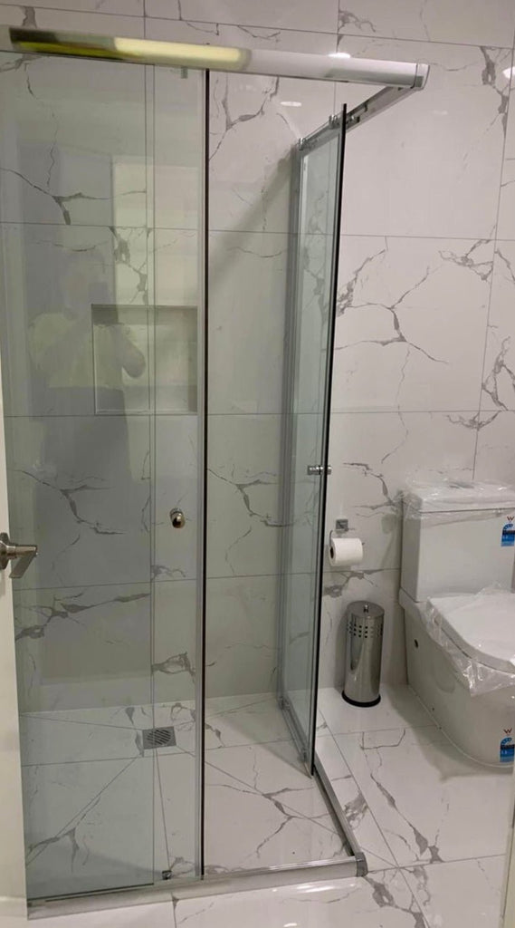 1950mm Semi - Frameless Corner Entry Sliding Screen - Chrome | Convex - Hera Bathware760mm760mm