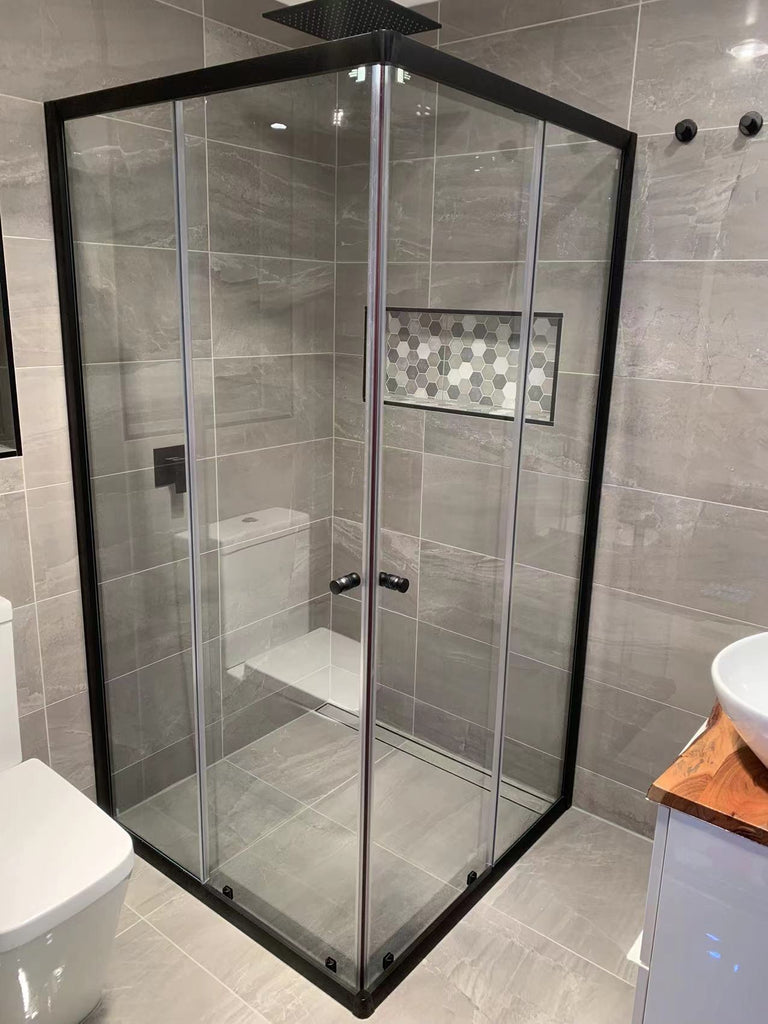 1950mm Semi - Frameless Corner Entry Sliding Screen - Matte Black | Convex - Hera Bathware760mm760mm