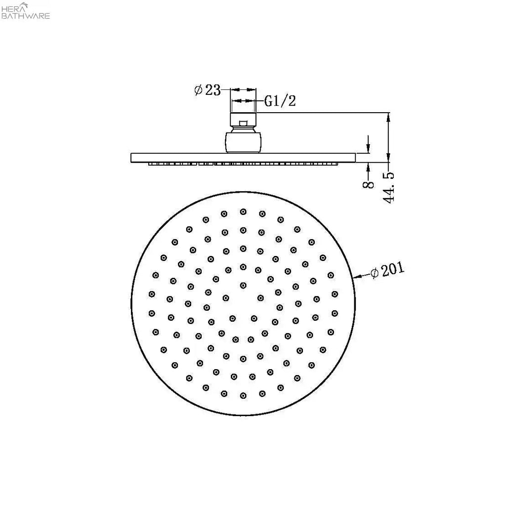 200MM Round Shower Head - Hera BathwareMatte Black