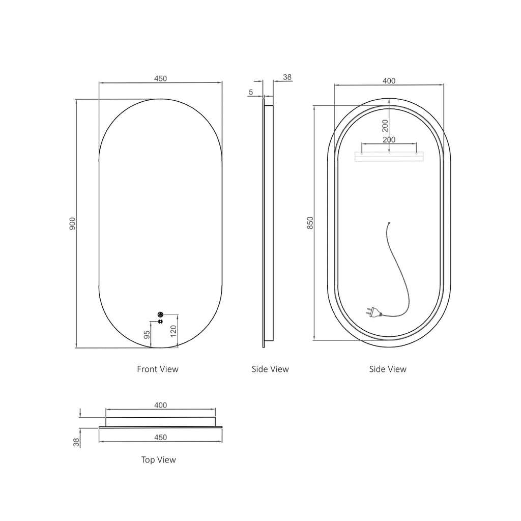 LED NOOSA 900X450 FRAMELESS MIRROR - Hera Bathware