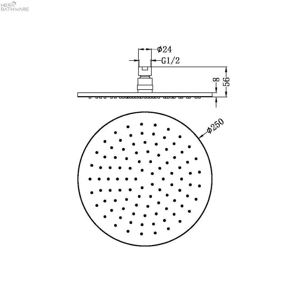 250MM Round Shower Head - Hera BathwareGun Metal