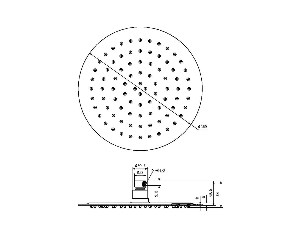 250mm Round Stainless Steel Shower Head - Hera BathwareBrushed Gold