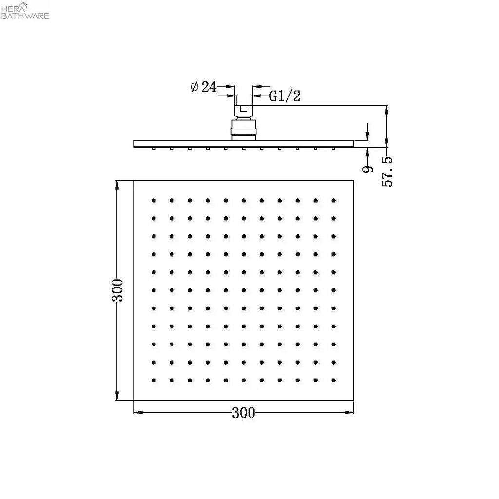 300MM Square Shower Head - Hera BathwareMatte Black