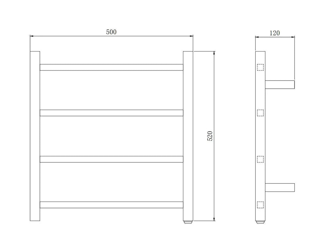 Aquaperla 520x500x120mm Square Chrome Electric Heated Towel Rack 4 Bars 225.00 at Hera Bathware