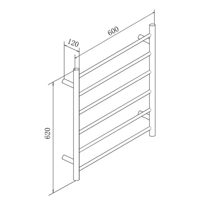 620x600x120mm Round Matte Black Electric Heated Towel Rack 6 Bars - Hera BathwareMatte Black