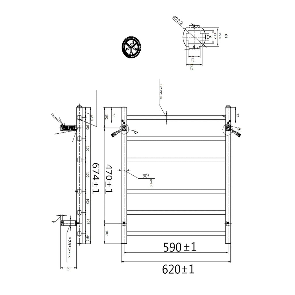 Aquaperla 674x620x120mm Square Chrome Electric Heated Towel Rack 6 Bars 359.00 at Hera Bathware