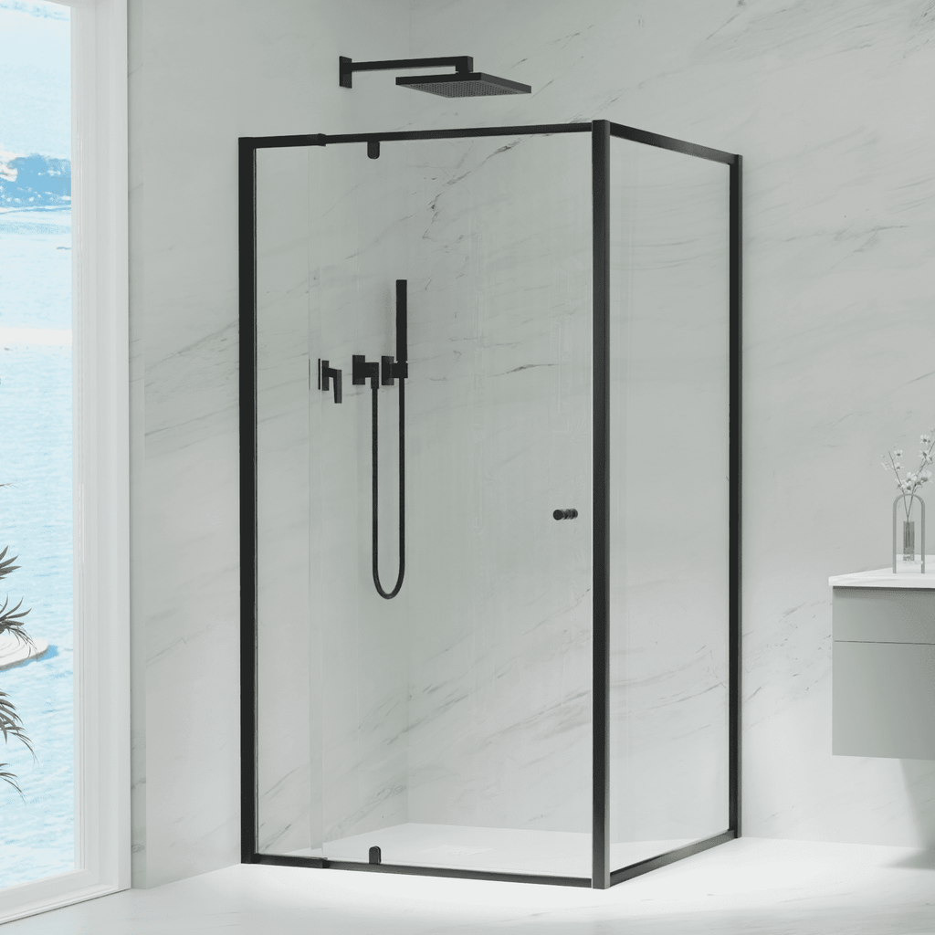 6mm Semi - Frameless Pivot Screens Matte Black | Convex - Hera Bathware740 - 820mm