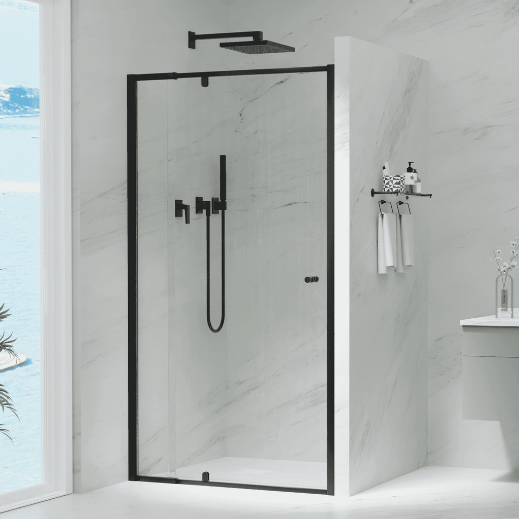 6mm Semi - Frameless Pivot Screens Matte Black | Convex - Hera Bathware740 - 820mm