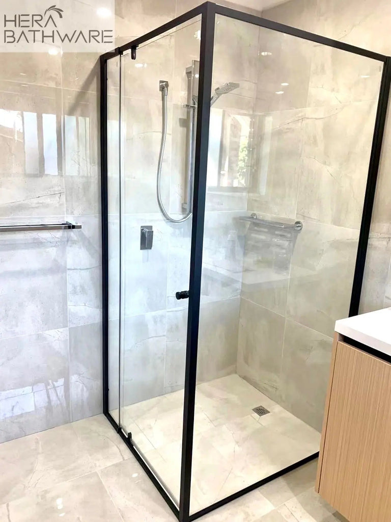 6mm Semi - Frameless RETURN panel Matte Black | Convex - Hera Bathware740 - 760mm