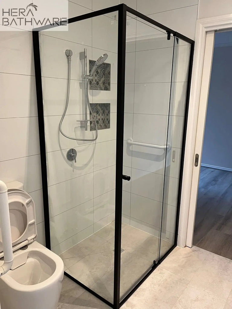 6mm Semi - Frameless RETURN panel Matte Black | Convex - Hera Bathware740 - 760mm
