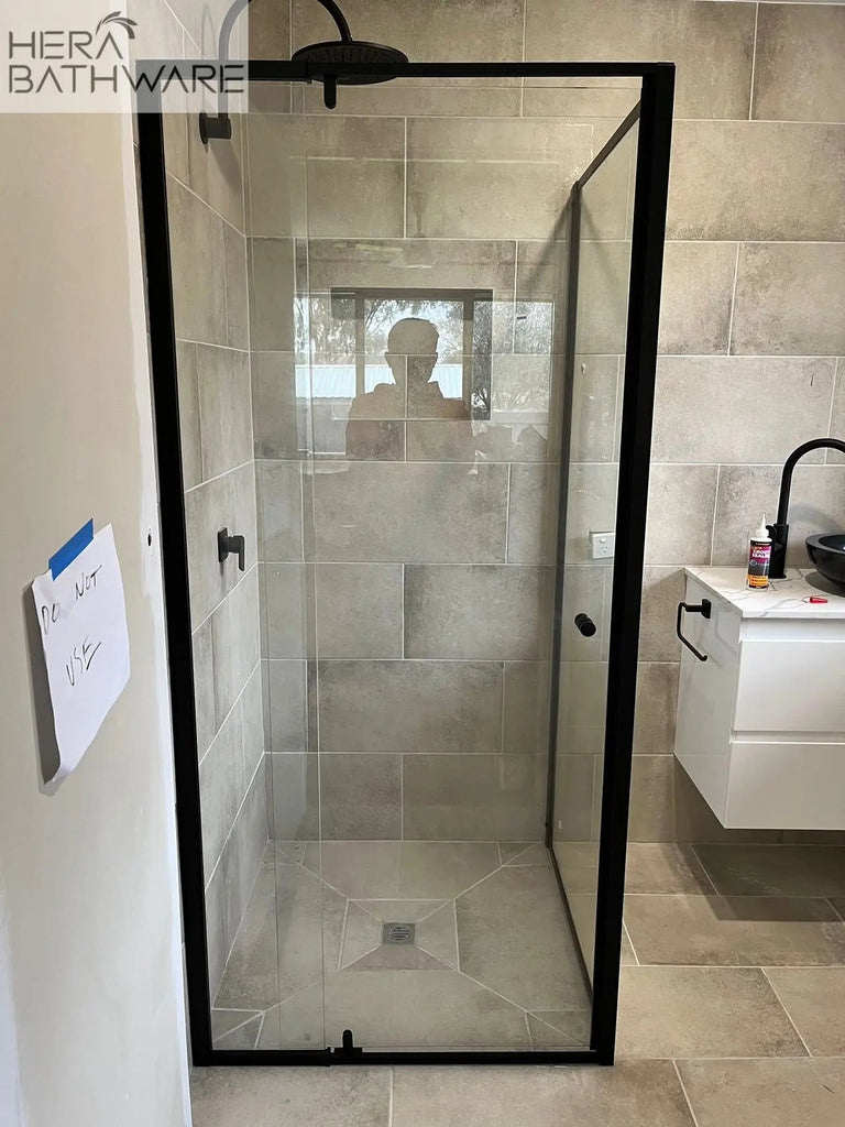 6mm Semi - Frameless RETURN panel Matte Black | Convex - Hera Bathware740 - 760mm