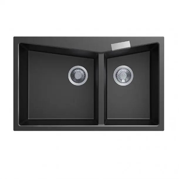 800mm Double Bowl Granite Kitchen Sink Top/Flush Mount - Hera BathwareBlack Granite Quartz Stone
