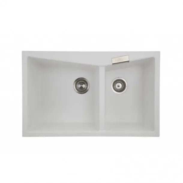 800mm Double Bowl Granite Kitchen Sink Top/Flush Mount - Hera BathwareWhite Granite Quartz Stone