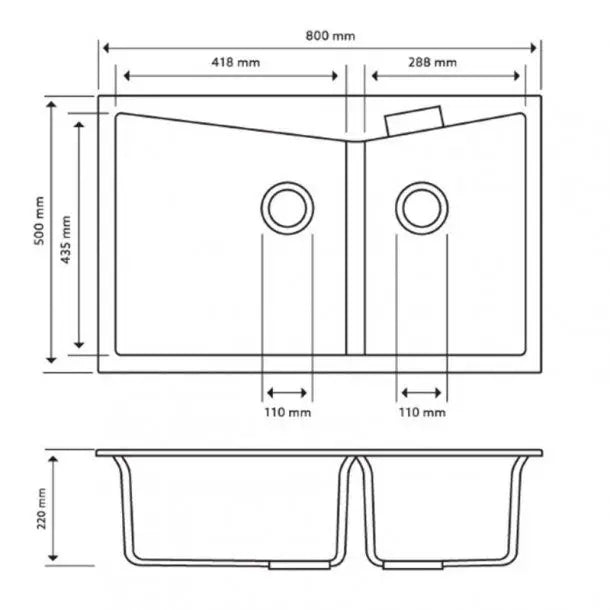 800mm Double Bowl Granite Kitchen Sink Top/Flush Mount - Hera BathwareWhite Granite Quartz Stone