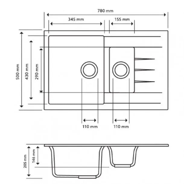 824mm 1 and 1/4 Bowl Drainer Granite Kitchen Sink Top/Flush/Under Mount - Hera BathwareConcrete Granite Quartz Stone