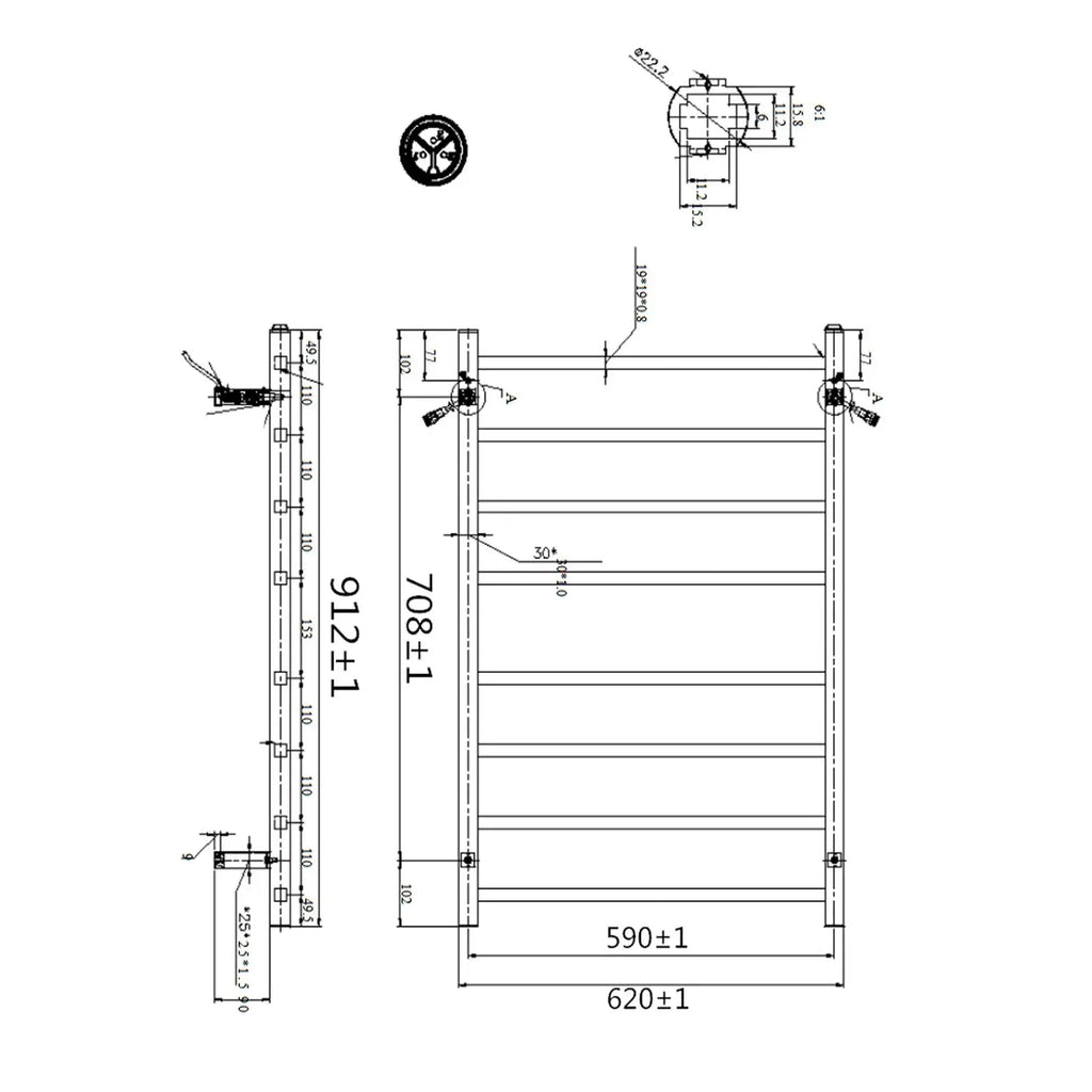 Aquaperla 912x620x120mm Square Matte Black Electric Heated Towel Rack 8 Bars 489.00 at Hera Bathware