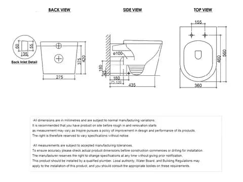 Inspire Bathware ALZANO Tornado Rimless Wall Face Toilet | Matte White | R&T Cistern Set (Copy) | Hera Bathware