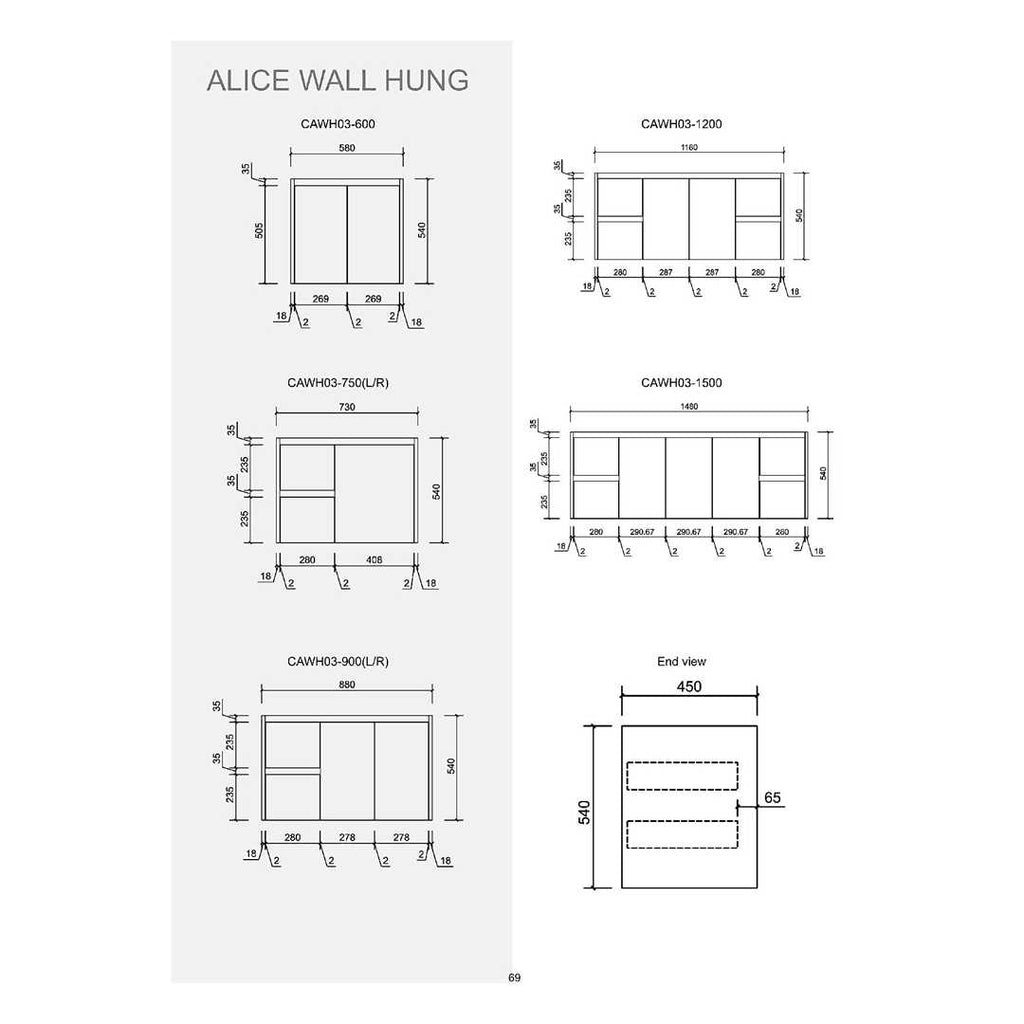 Aulic Alice Gloss White Wall Hung Vanity - 750mm Drawers on RIGHT 432.00 at Hera Bathware