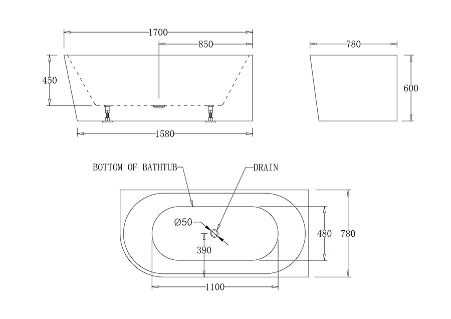 Millan Corner to Right 1500/1700mm Spa Bathtub - Hera Bathware