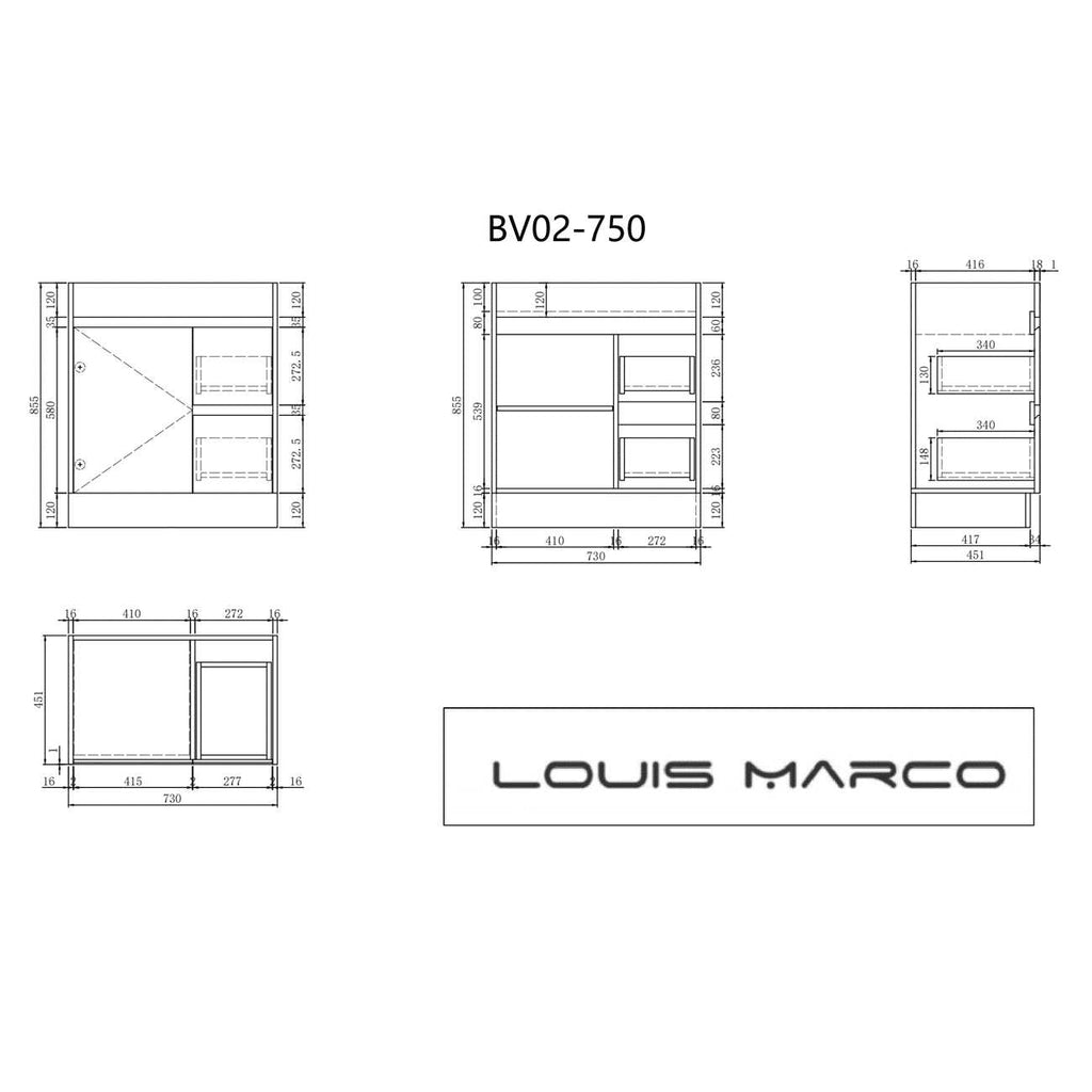 Louis Marco Bellay Free Standing Timber Look Vanity 750mm Drawers on Left 365.00 at Hera Bathware