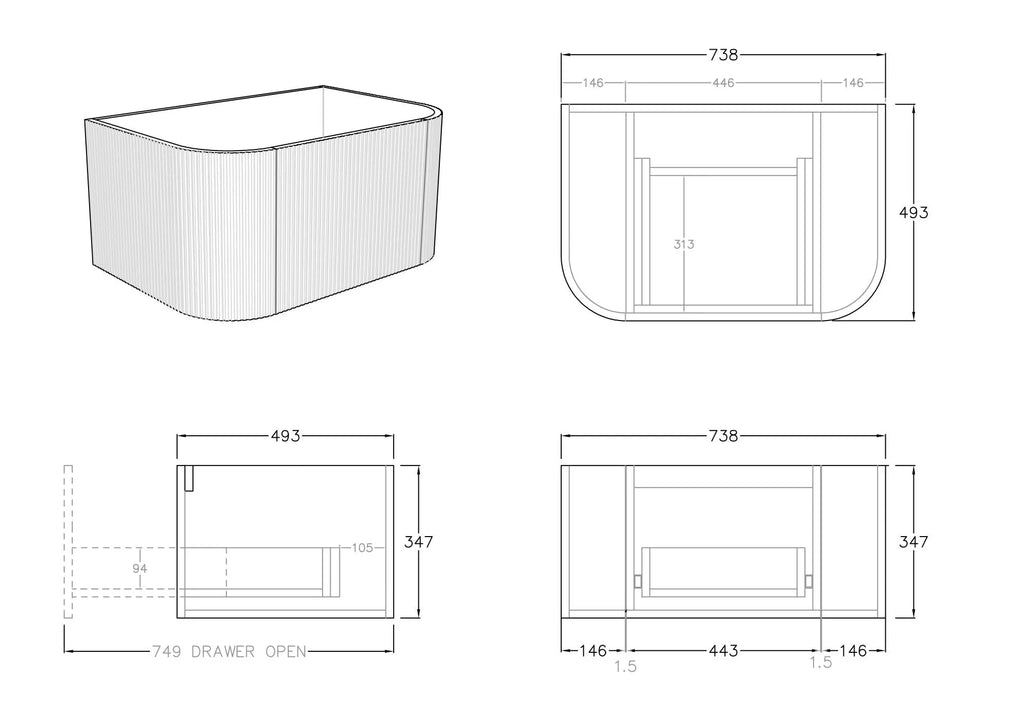 KDK Bathware Bronte Prime Oak Wall Hung Vanity 750 1385.00 at Hera Bathware