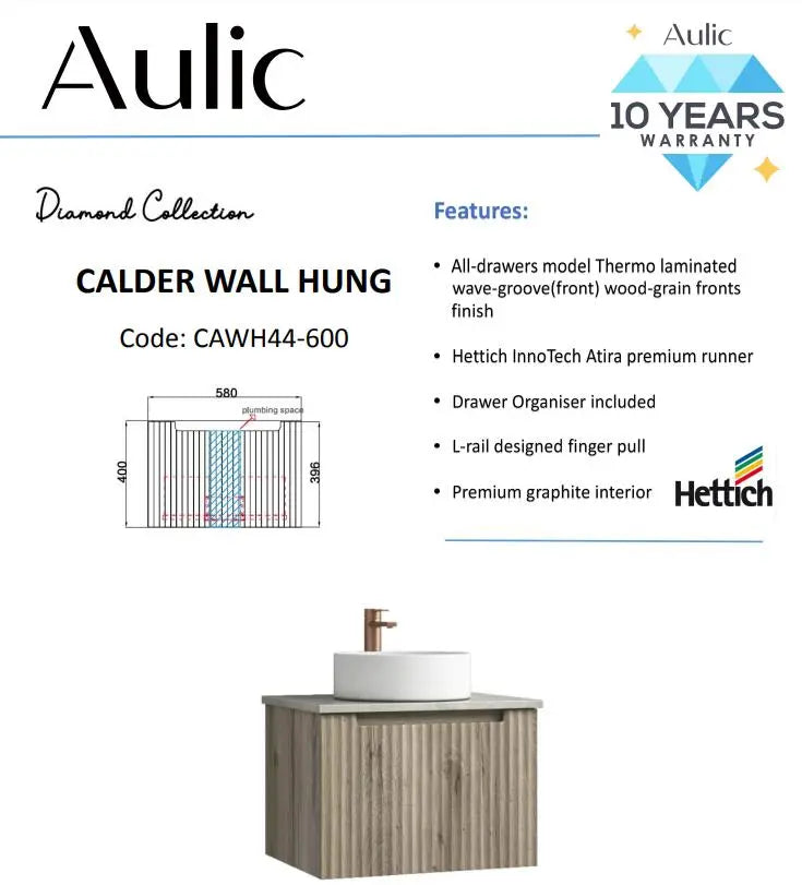 Aulic Calder Wall Hung Vanity 600mm 902.50 at Hera Bathware