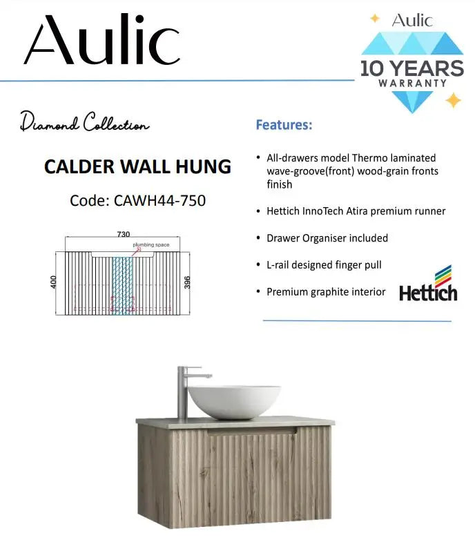 Aulic Calder Wall Hung Vanity 750mm 932.90 at Hera Bathware