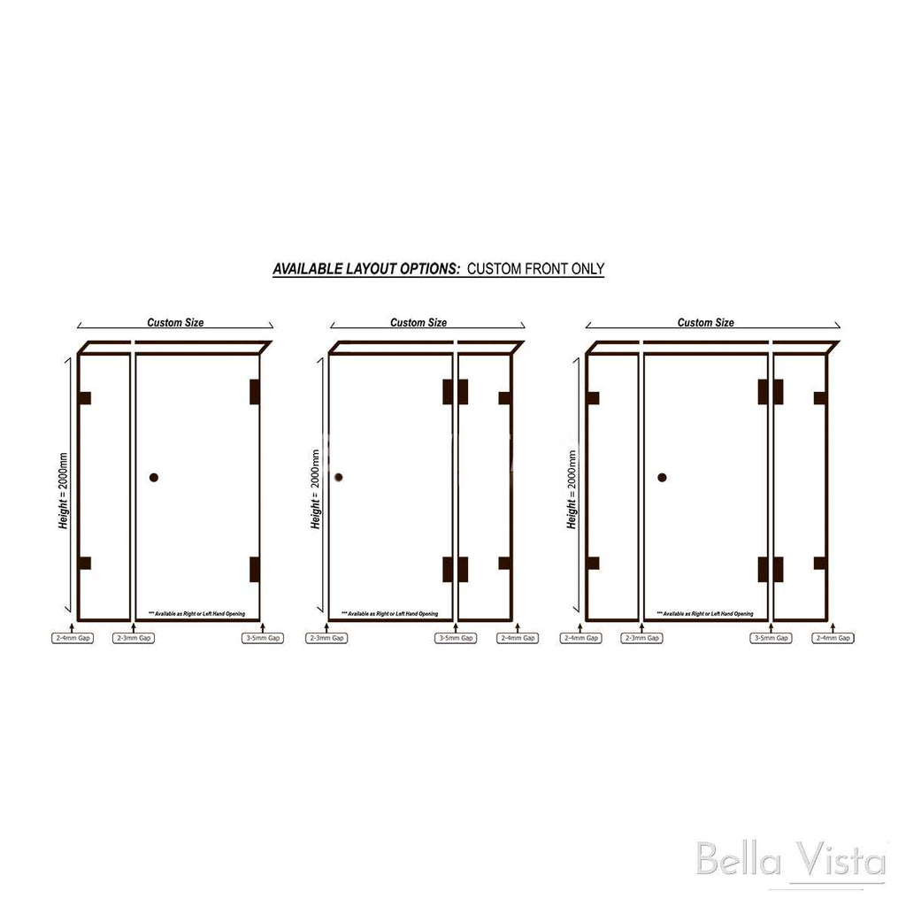 Bella Vista Custom Fully Frameless Shower Screen - Multiple Sizes  at Hera Bathware