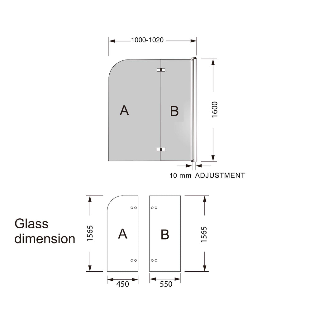 Hera Bathware Fully Frameless - Over Bath - Every Day Fixed and Swing Bath Screen - 1000mm  at Hera Bathware