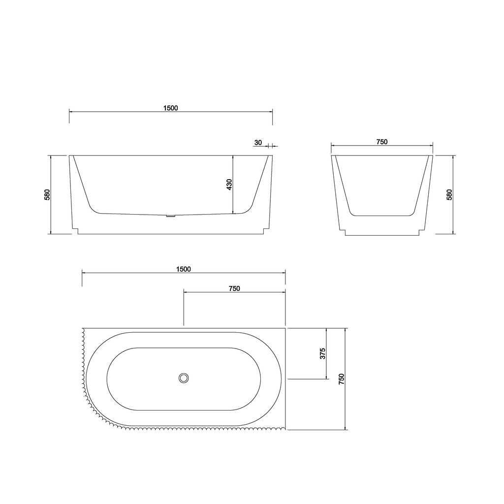 Genova Right Corner Bathtub - Hera Bathware