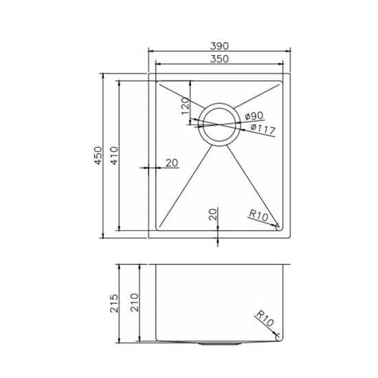 Hera Bathware Gun Metal Grey 390x450x215mm 1.2mm Handmade Top/Undermount Single Bowl Kitchen Sink 559.30 at Hera Bathware