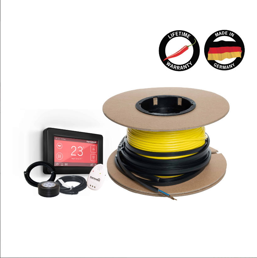 Thermowire Underfloor Heating System Kits Including Black Dual Thermostat - Hera Bathware