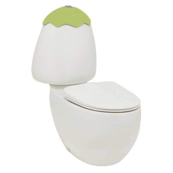 Johnson Suisse Egg Junior Close Coupled Suite, Kiwi Cistern Lid, Extended Pan Connector 1236.40 at Hera Bathware