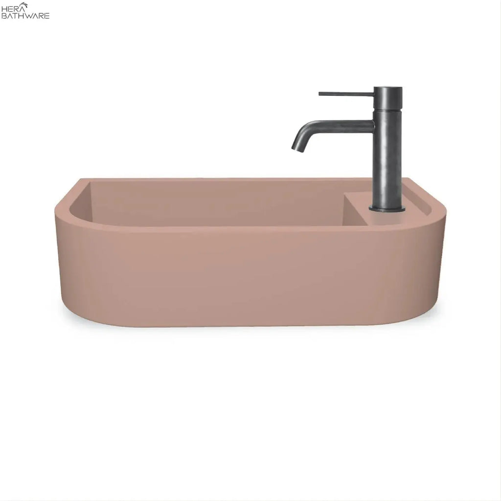 nood co. Loop 02 Basin - Overflow - Wall Hung (Blush Pink,Tap Hole,Brass) | Hera Bathware