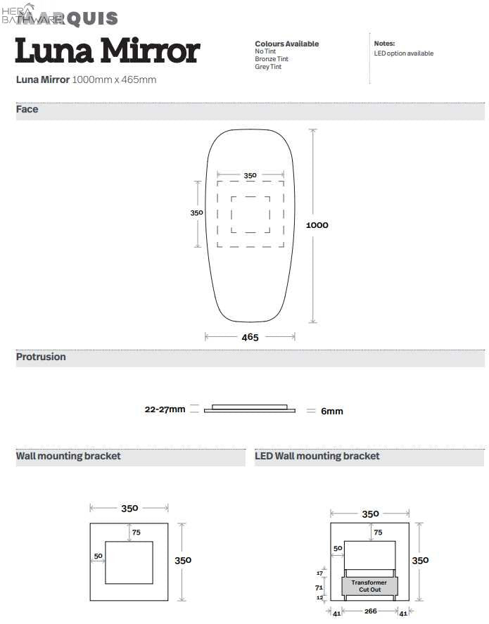 Marquis Luna Mirror 465 x 1000 | Hera Bathware