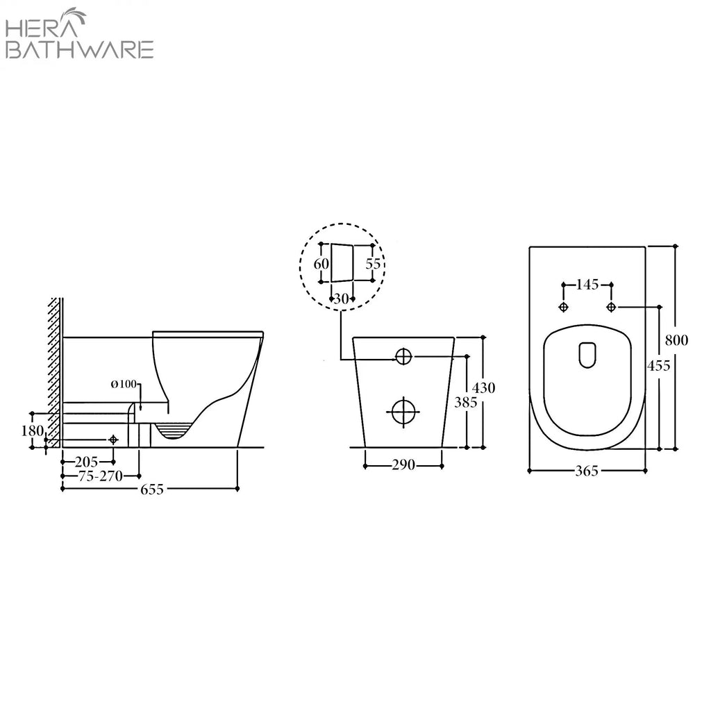 Hera Bathware MADRID Disabled floor pan + Nero Package | Hera Bathware