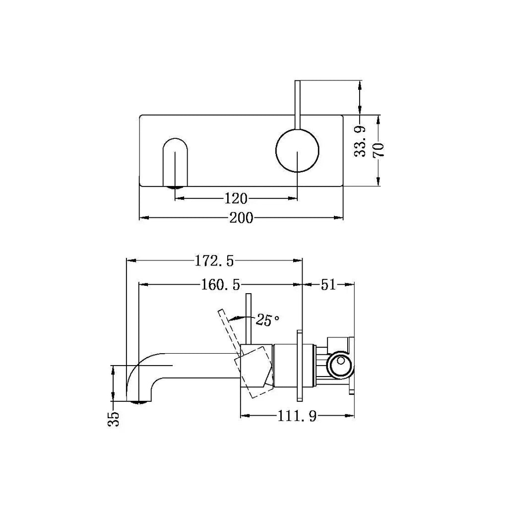 Nero MECCA Brushed Bronze Wall Basin Mixer Spout handle up, 160/185/230mm 445.50 at Hera Bathware