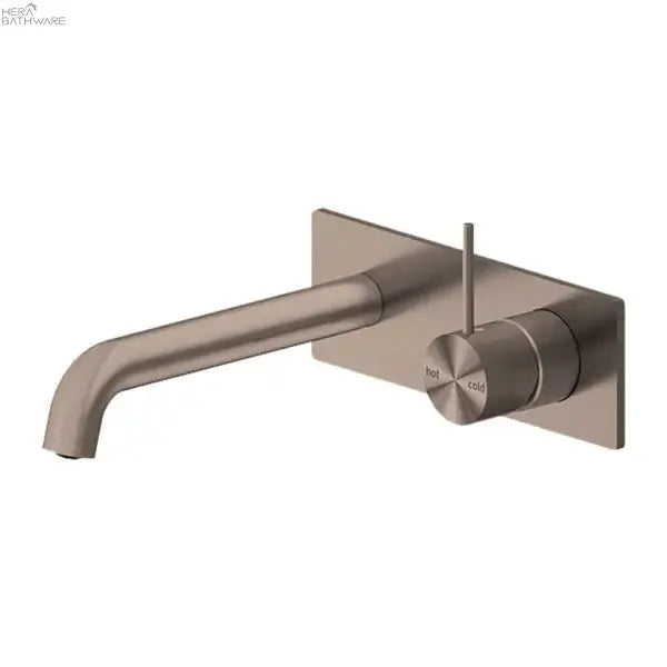 Nero MECCA Brushed Bronze Wall Basin Mixer Spout handle up, 160/185/230mm 534.60 at Hera Bathware