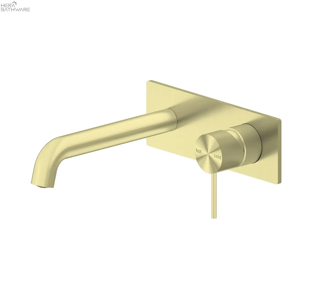 Nero MECCA Brushed Gold Wall Basin Mixer Spout, 160/185/230mm 534.60 at Hera Bathware