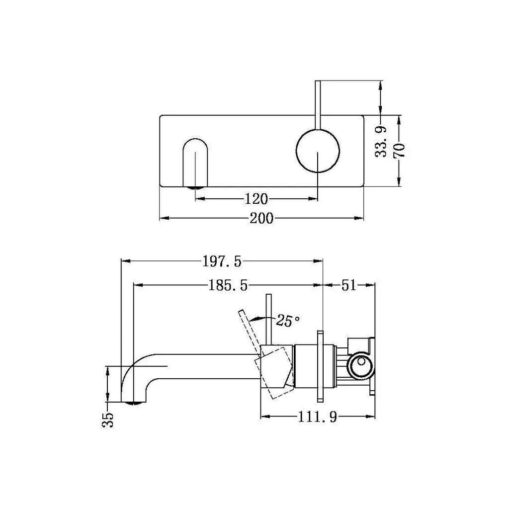 Nero MECCA Wall Basin Mixer Spout 185mm - Handle Up | Hera Bathware