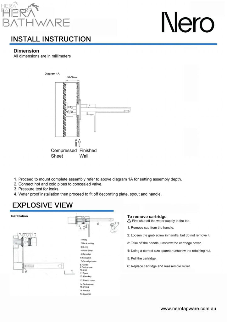 Nero MECCA Chrome Wall Basin Mixer Spout seperate, 160/185/230mm 267.30 at Hera Bathware