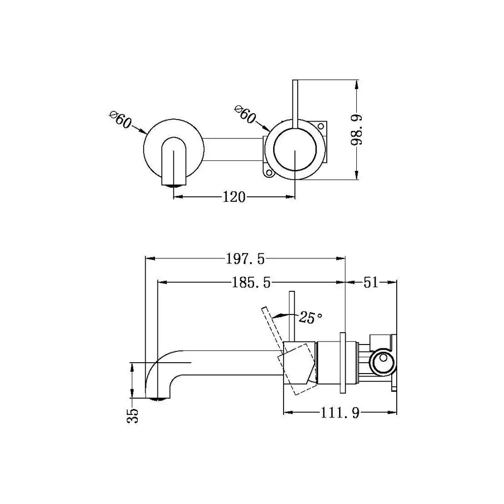 Nero MECCA Wall-Up Basin Mixer Spout seperate 185mm | Hera Bathware